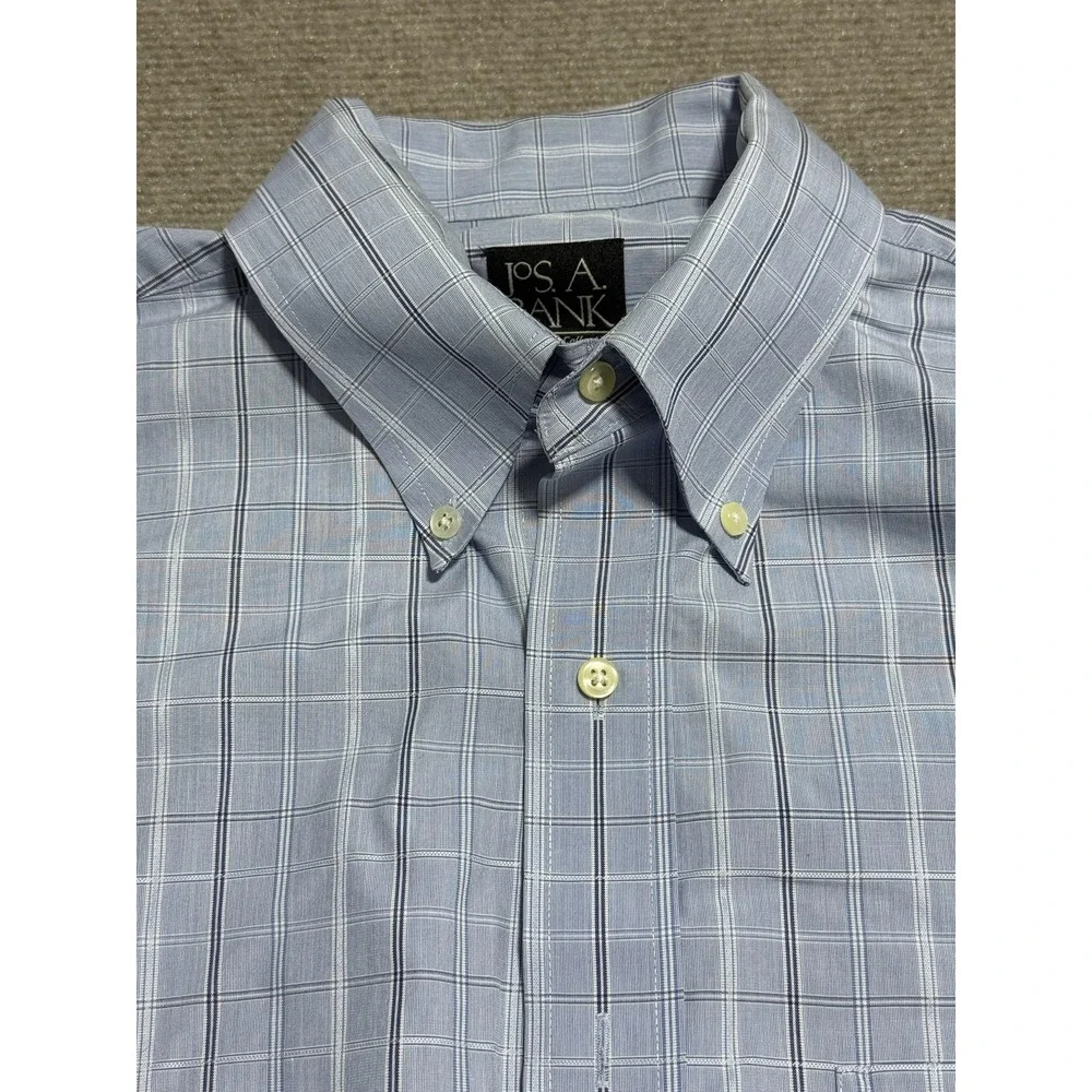 Jos A Bank Shirt Mens Medium Blue Check Plaid Button Down Long Sleeve Cotton‎